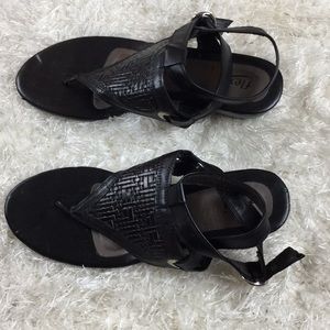 Black Ankle Wrap Black Thong Sandals